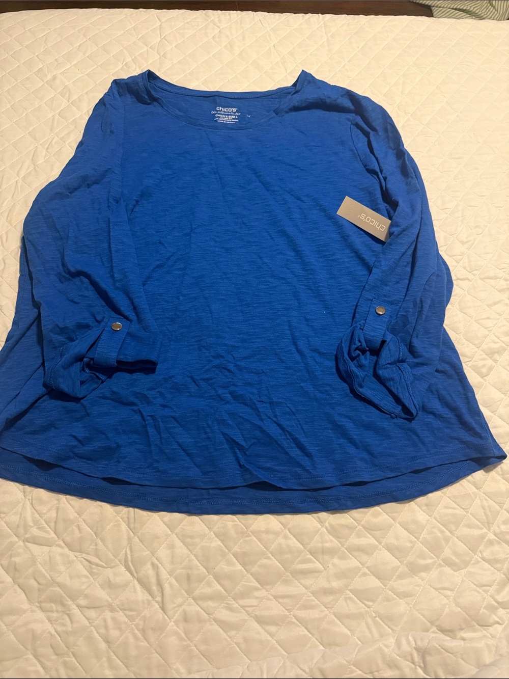 Chico's Bright Royal Blue Long-Sleeve Roll-Tab Tee